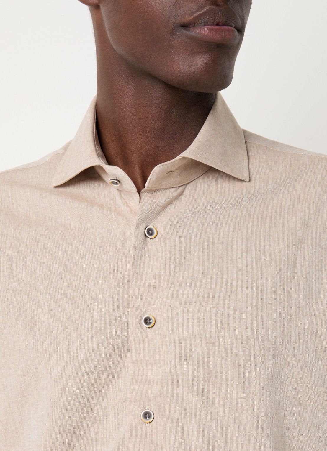 Michaelis Regular fit overhemd in linnenblend met gemêleerd dessin  - detail 4 beige