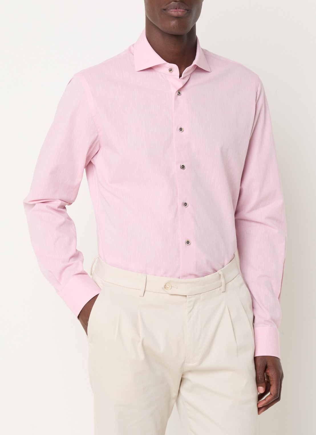 Michaelis Regular fit overhemd in linnenblend met gemêleerd dessin  - detail 3 roze