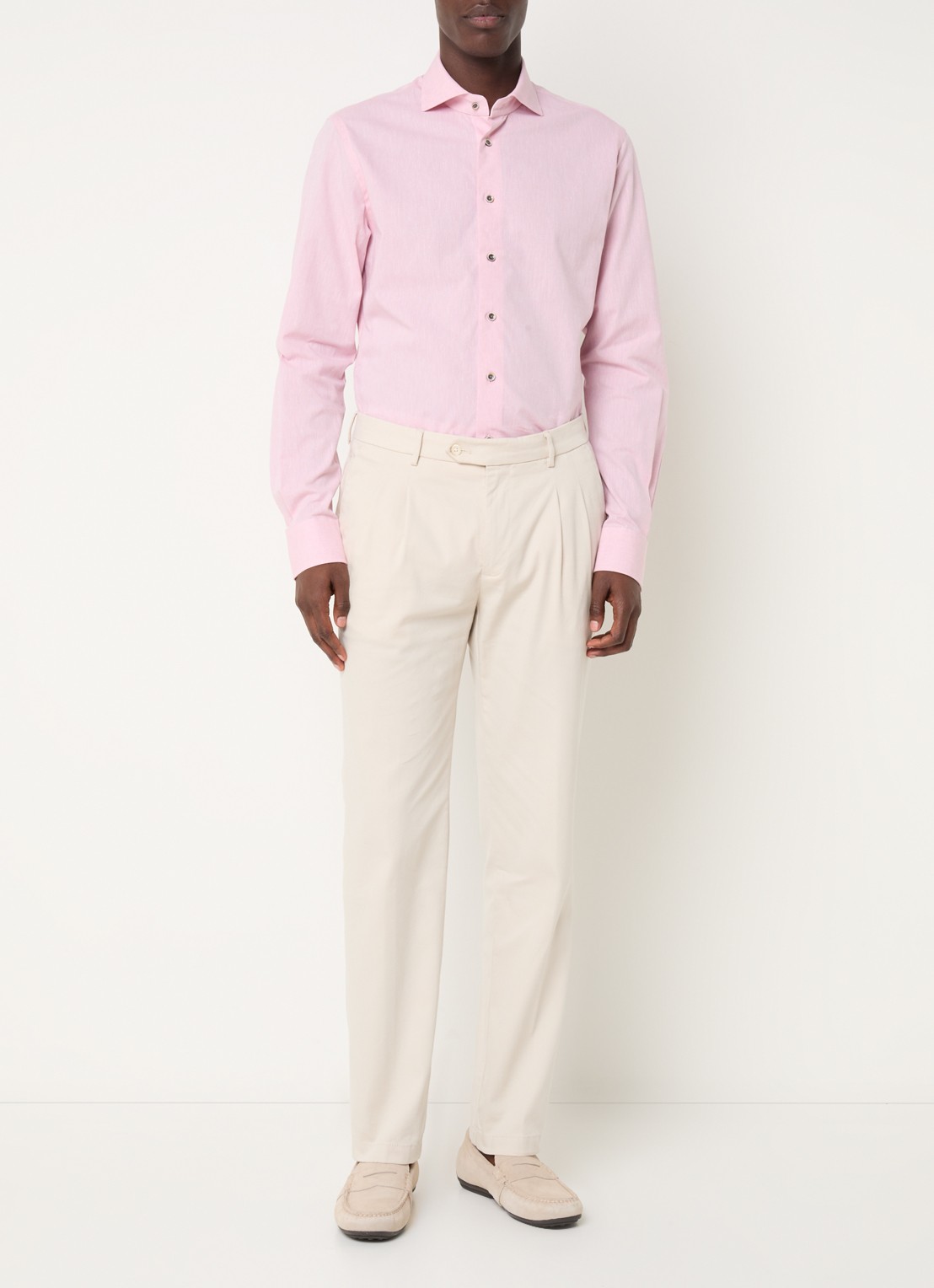 Michaelis Regular fit overhemd in linnenblend met gemêleerd dessin  - voorkant 2 roze
