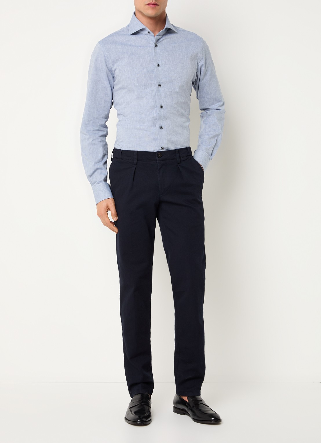 Michaelis Regular fit overhemd in linnenblend met gemêleerd dessin  - voorkant 3 lichtblauw