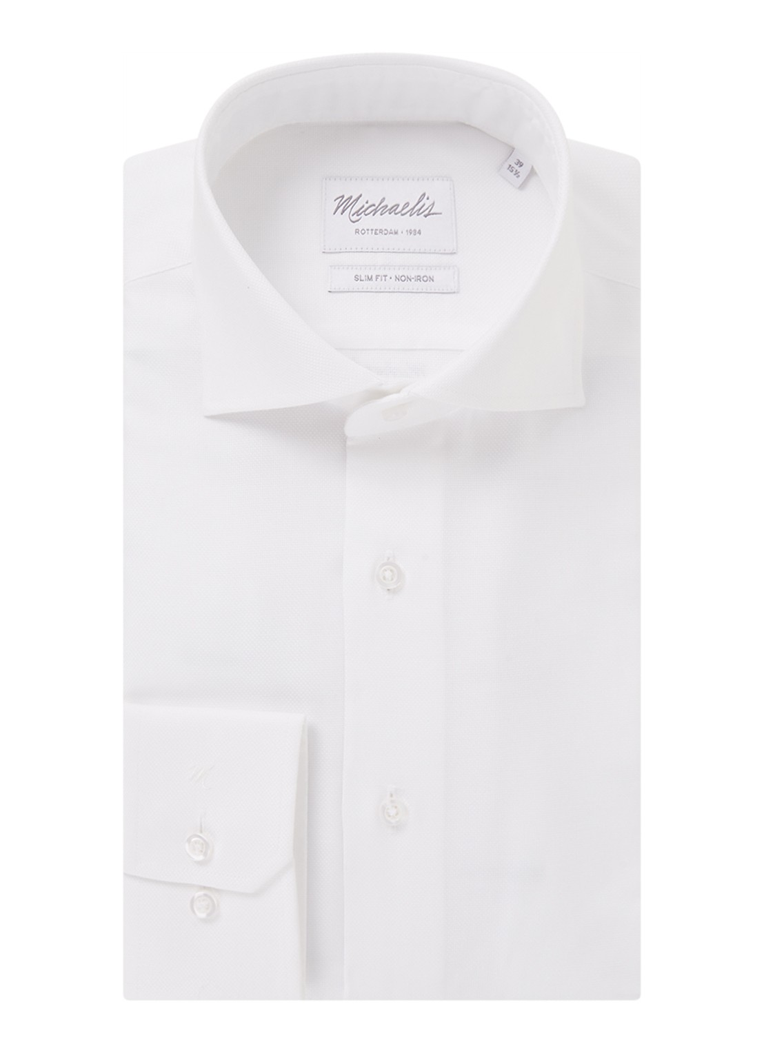 Michaelis Slim fit strijkvrij overhemd met cut away kraag - voorkant 3 wit