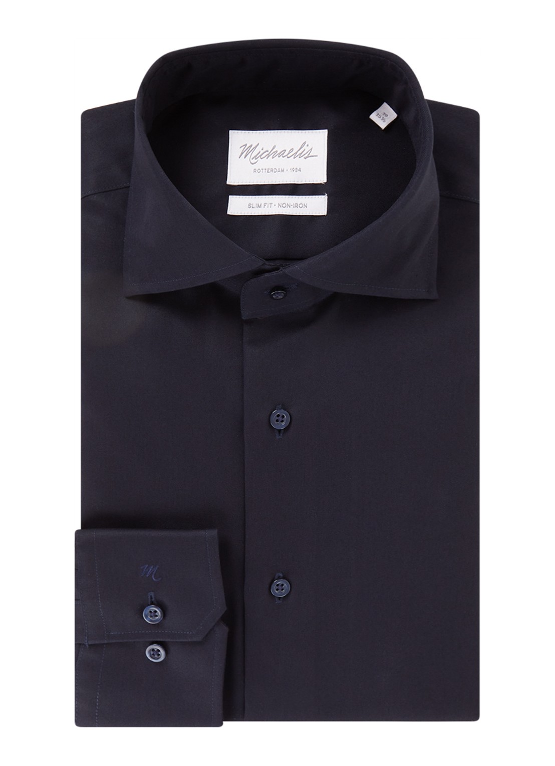 Michaelis Slim fit strijkvrij overhemd met cut away kraag - voorkant 3 donkerblauw