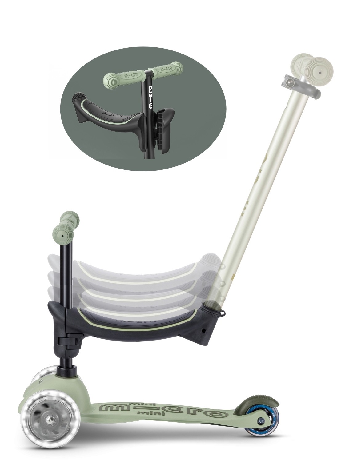 Micro Step Micro Mini2grow Deluxe 2.0 met duwstang - detail 2 beige