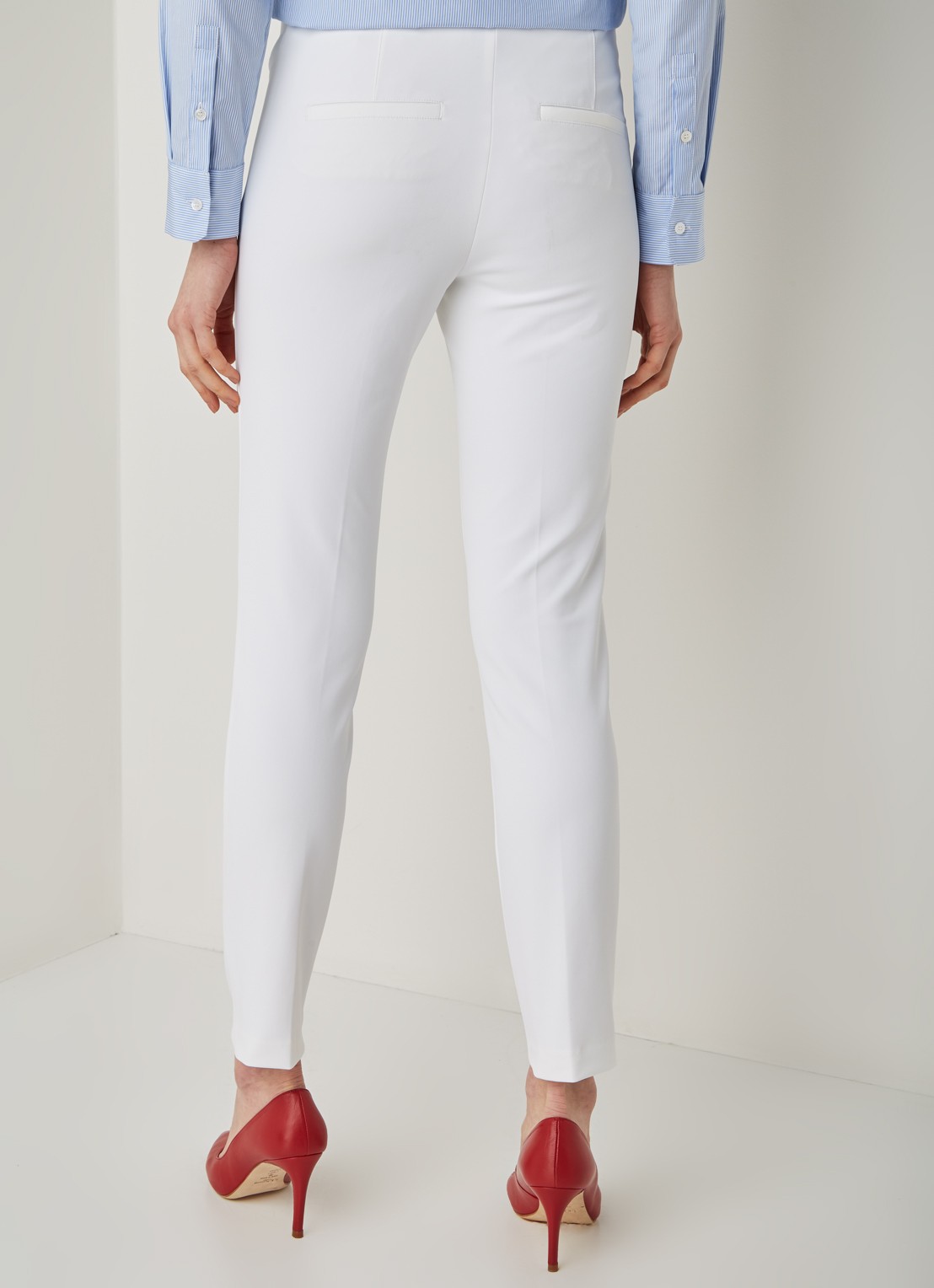 Mid waist slim fit pantalon met siernaad - achterkant wit