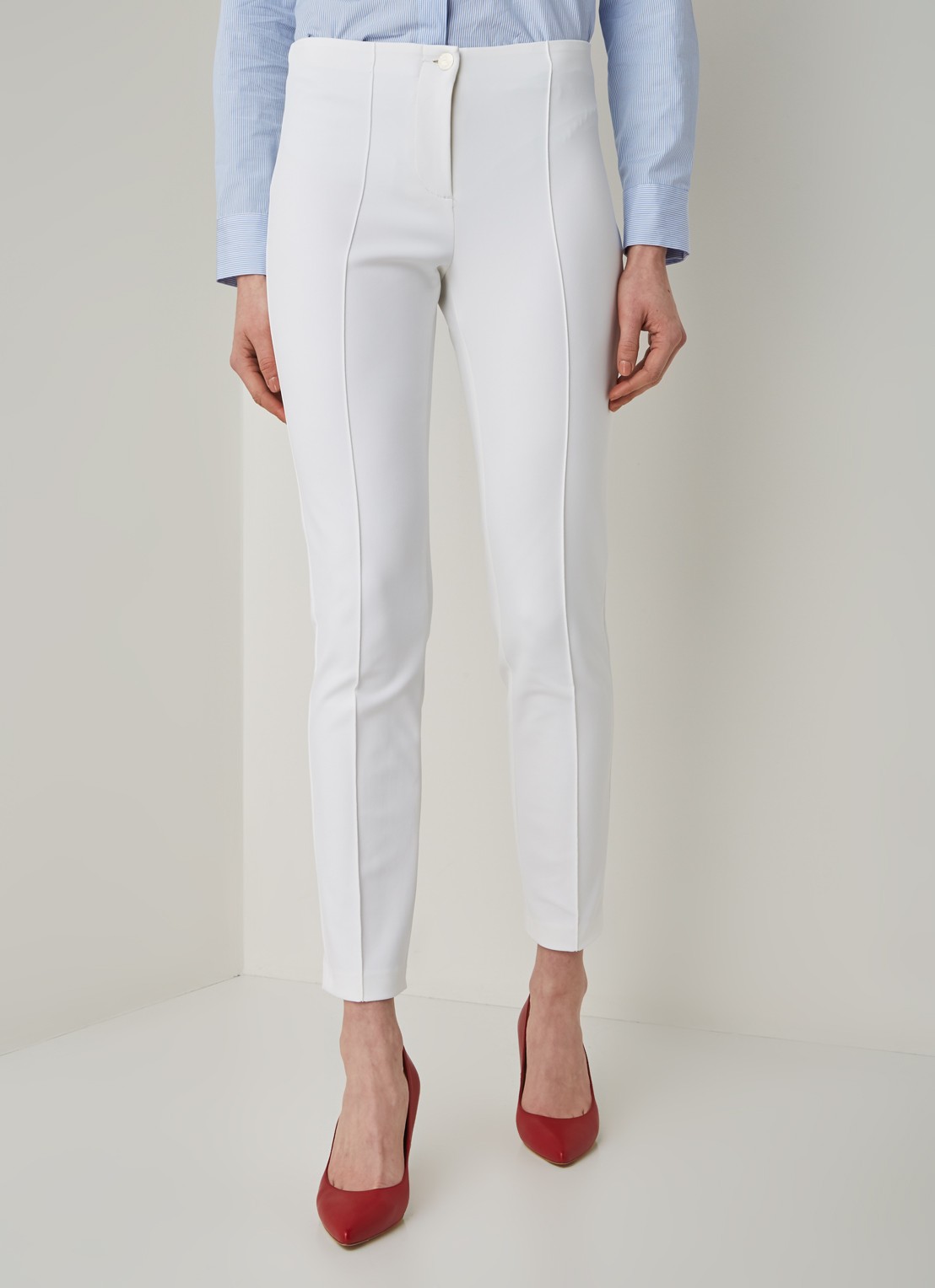 Mid waist slim fit pantalon met siernaad - detail 2 wit