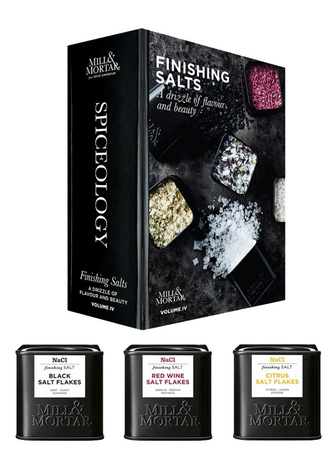 Mill & Mortar Finishing Salts zout in geschenkverpakking 230 gram - voorkant 2 zwart