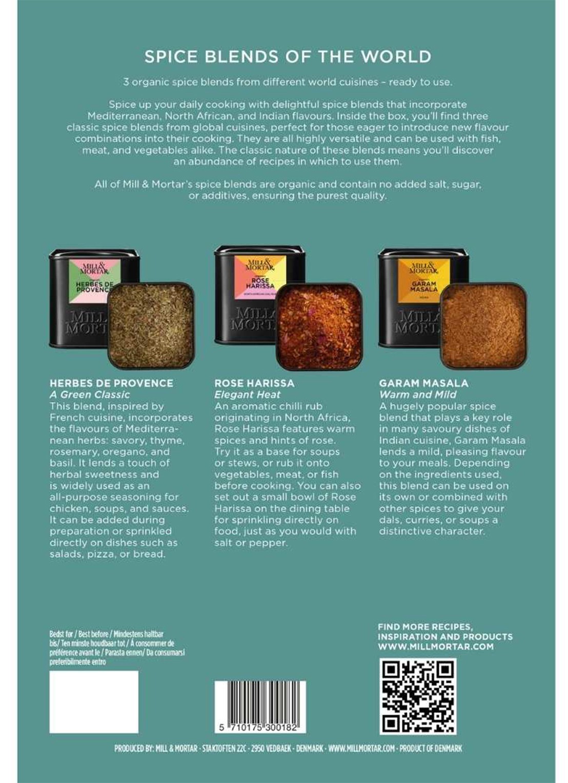 Mill & Mortar Spice Blends of the World kruidenmix in geschenkverpakking 125 gram  - achterkant zeegroen