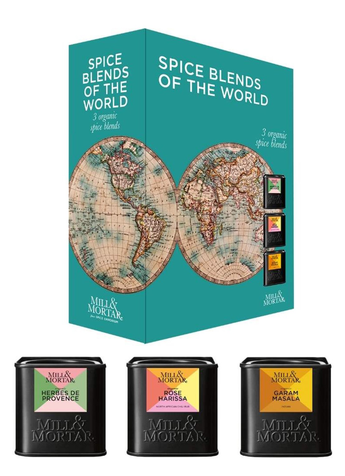 Mill & Mortar Spice Blends of the World kruidenmix in geschenkverpakking 125 gram  - voorkant 3 zeegroen