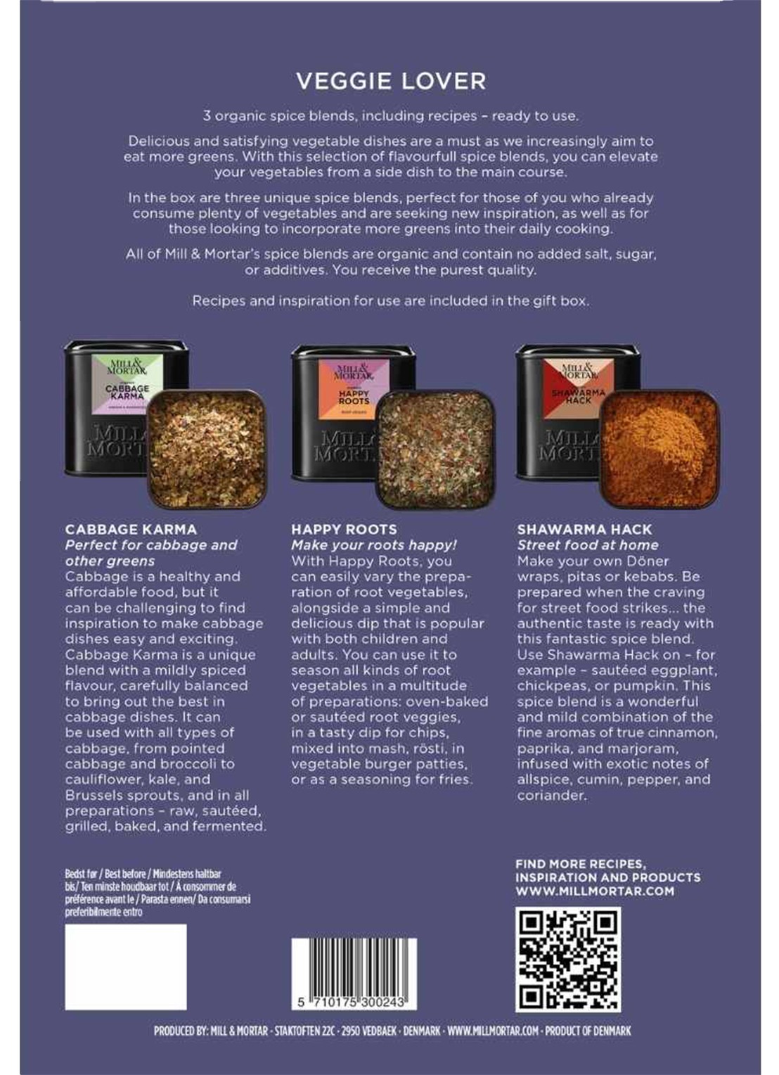 Mill & Mortar Veggie Lover kruidenmix in geschenkverpakking  - achterkant paars