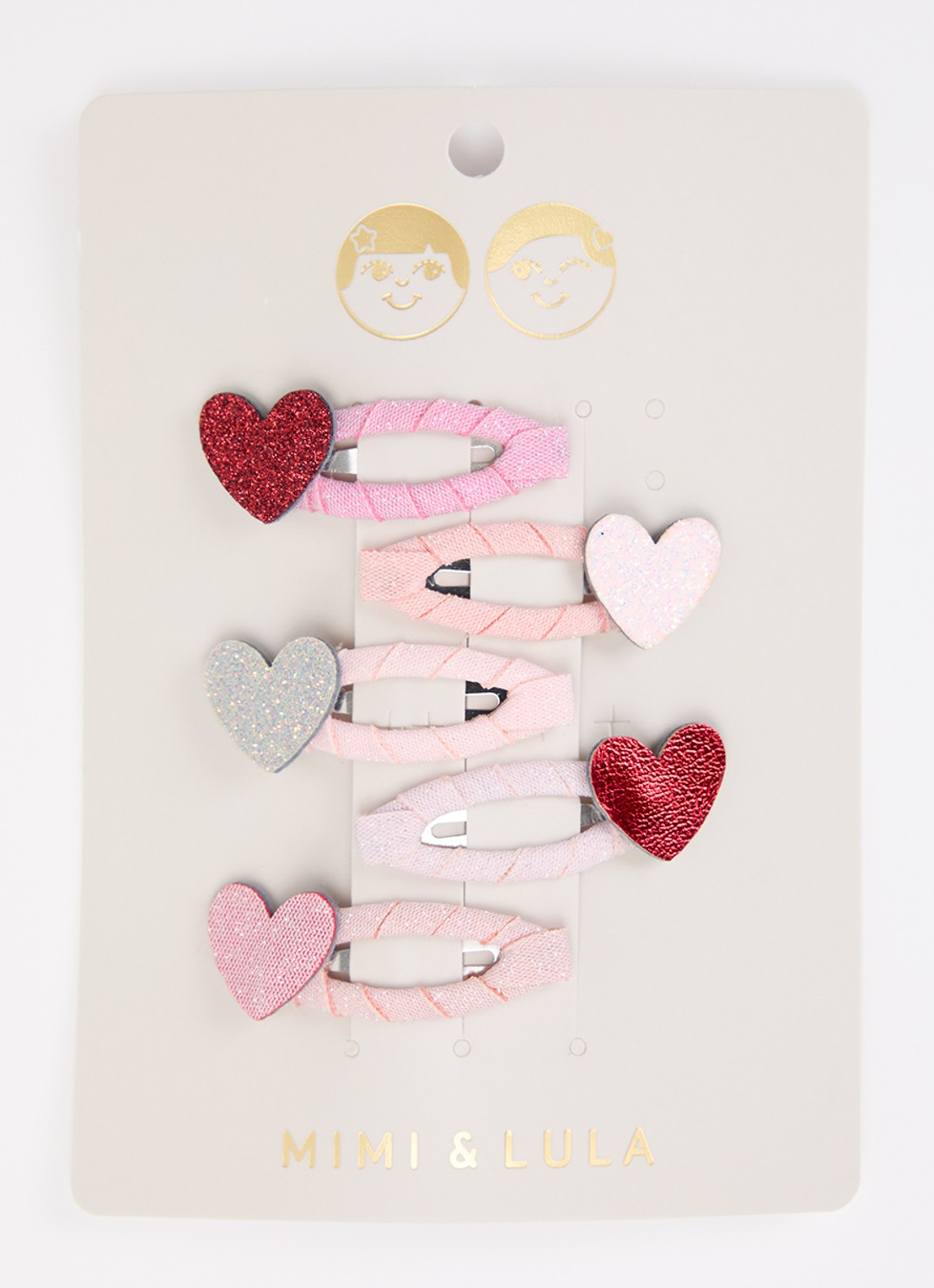 Mimi & Lula Heart Mini haarclip in set van 5 - voorkant roze