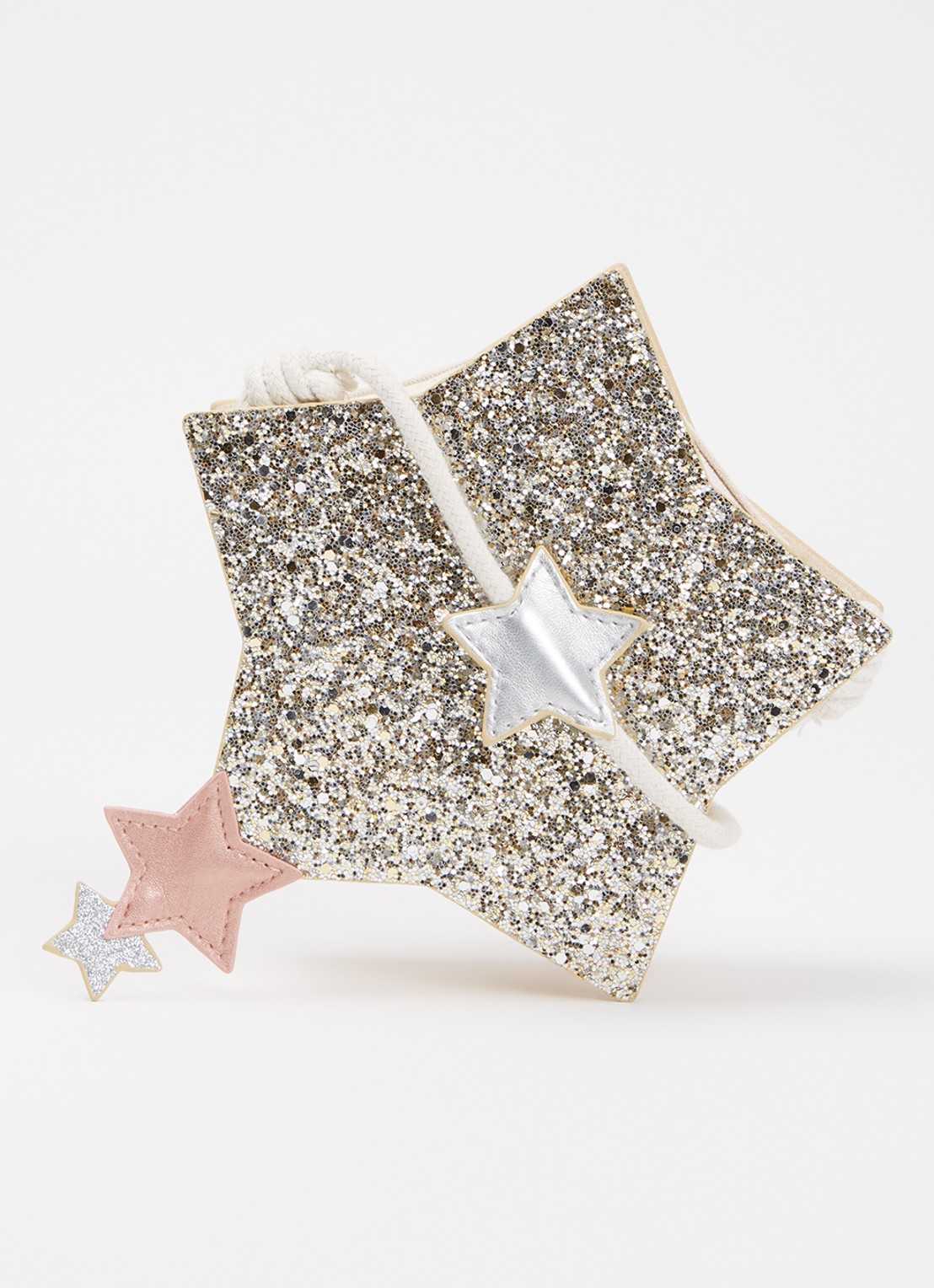 Mimi & Lula Sparkly Glitter Star crossbodytas van fluweel met glitter - voorkant 2 beige
