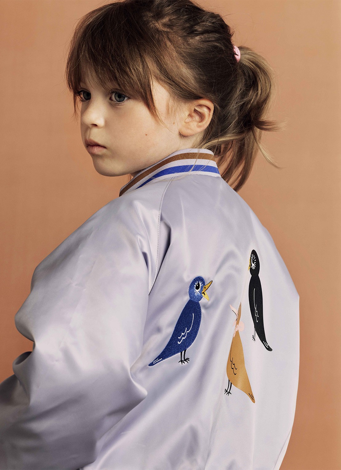 Mini Rodini Birds baseball jack met front- en backprint - voorkant 4 lila