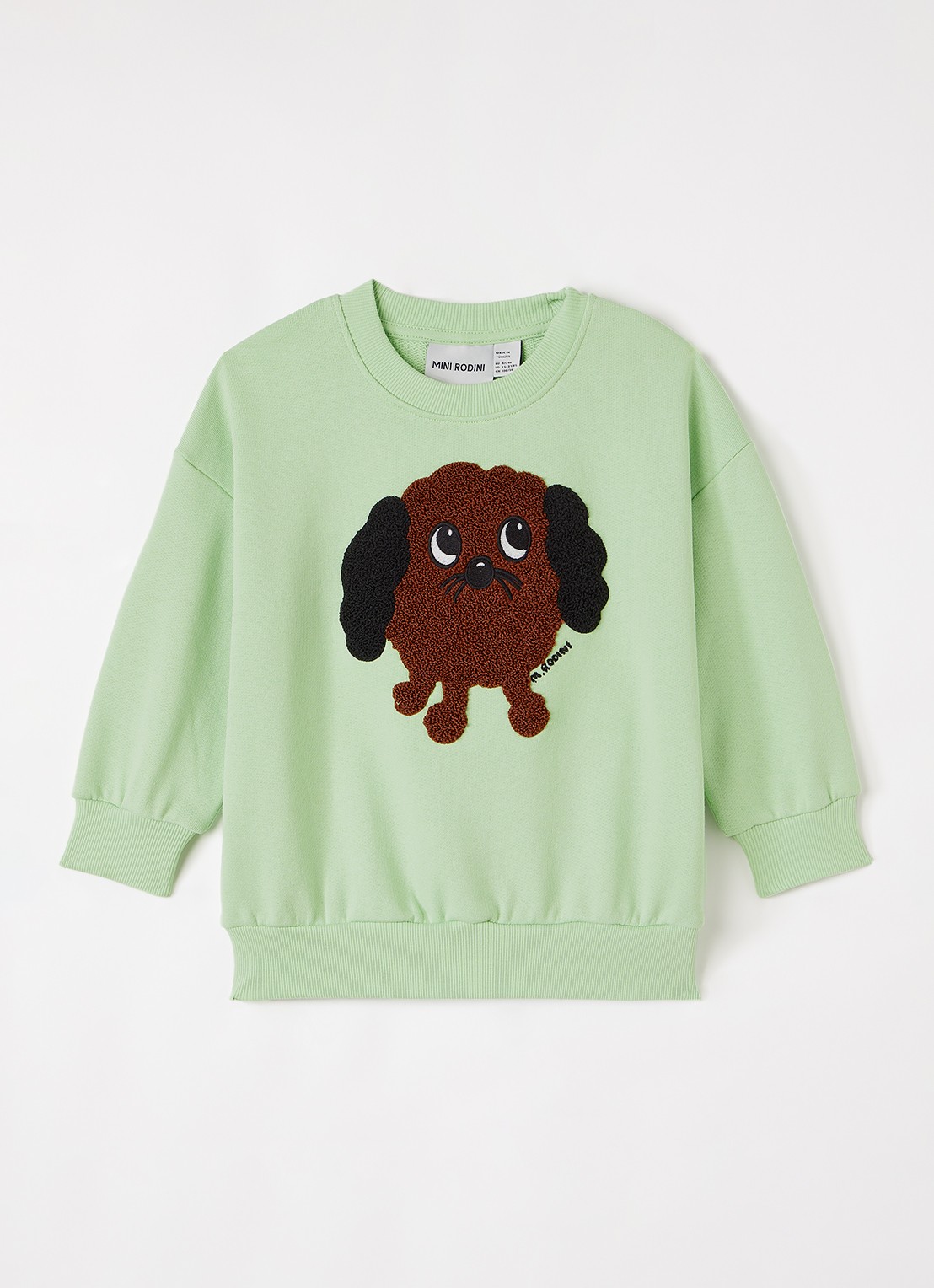 Mini Rodini Doggie sweater met borduring - voorkant 3 groen