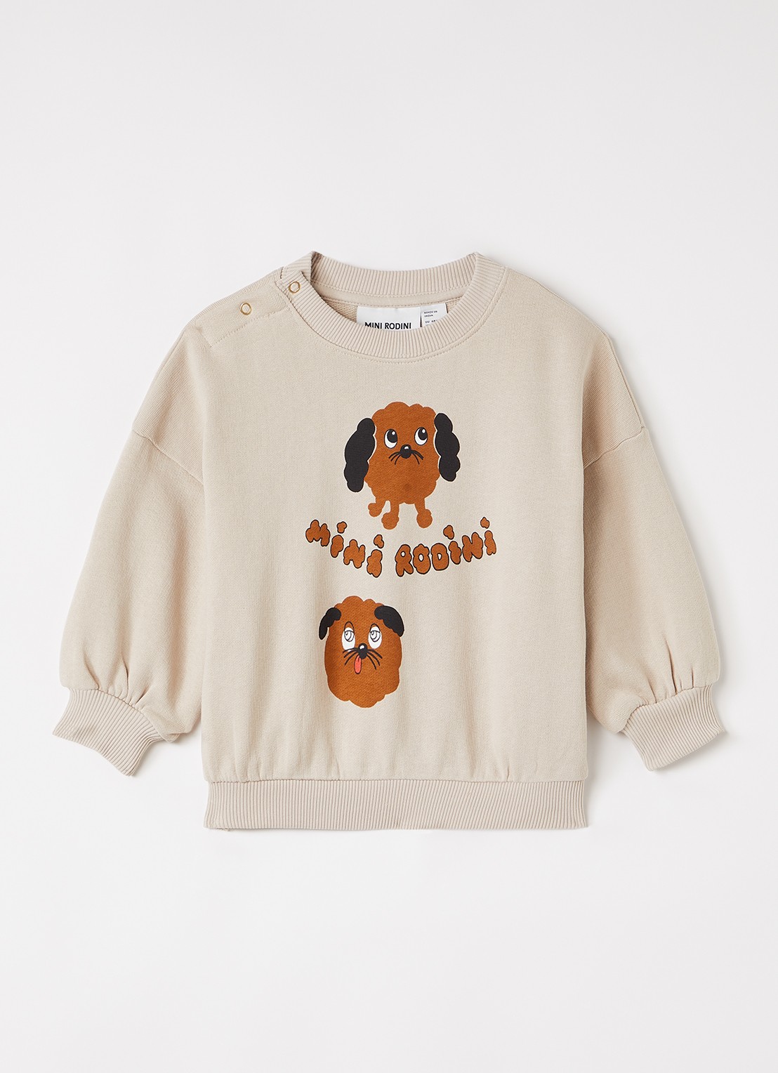 Mini Rodini Doggies sweater met borduring - voorkant 4 donkerbeige