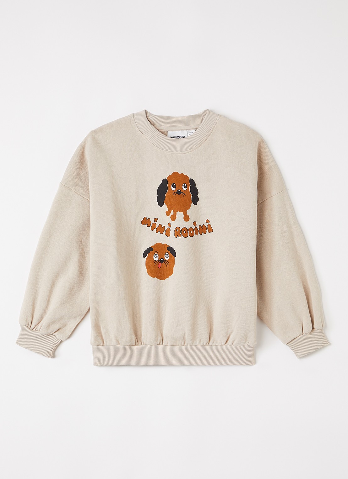 Mini Rodini Doggies sweater met borduring - voorkant 6 donkerbeige
