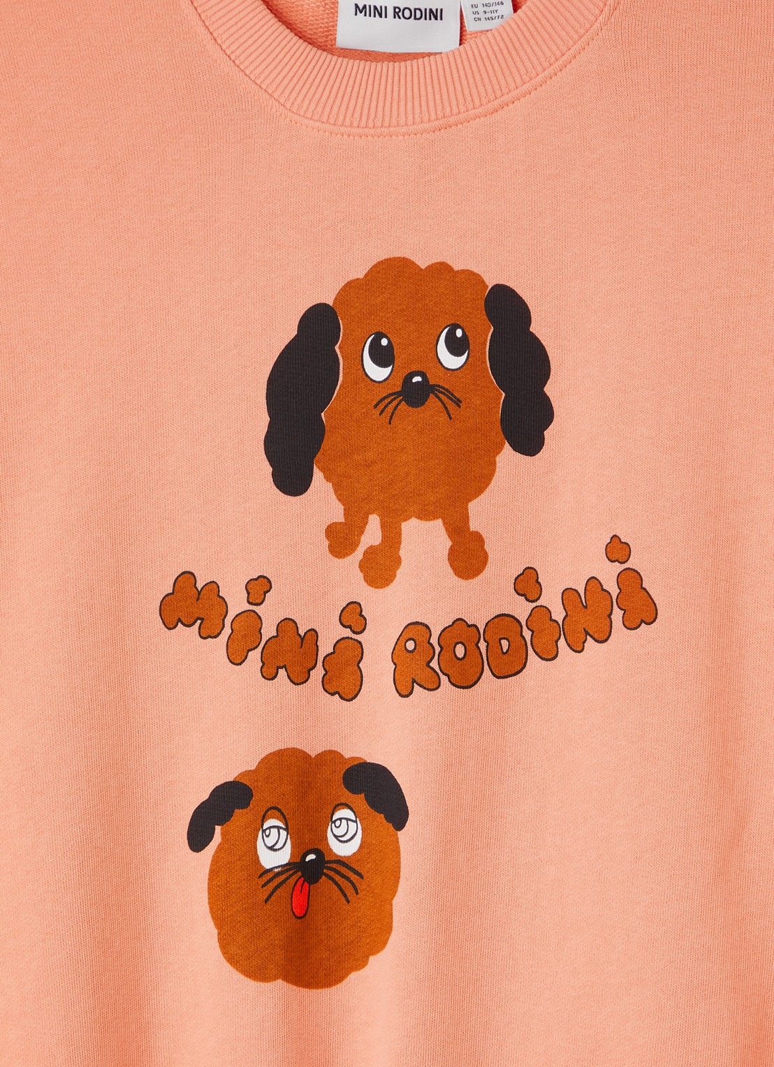 Mini Rodini Doggies sweater met logoprint - detail koraalroze