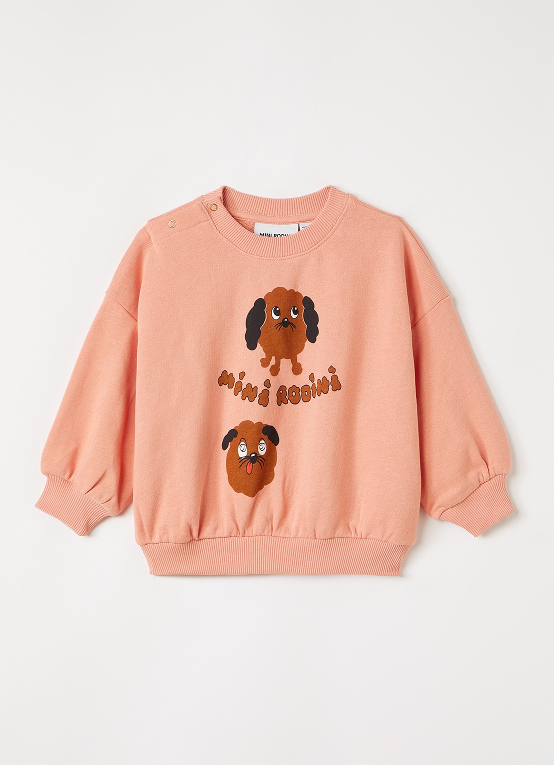 Mini Rodini Doggies sweater met logoprint - voorkant 3 koraalroze