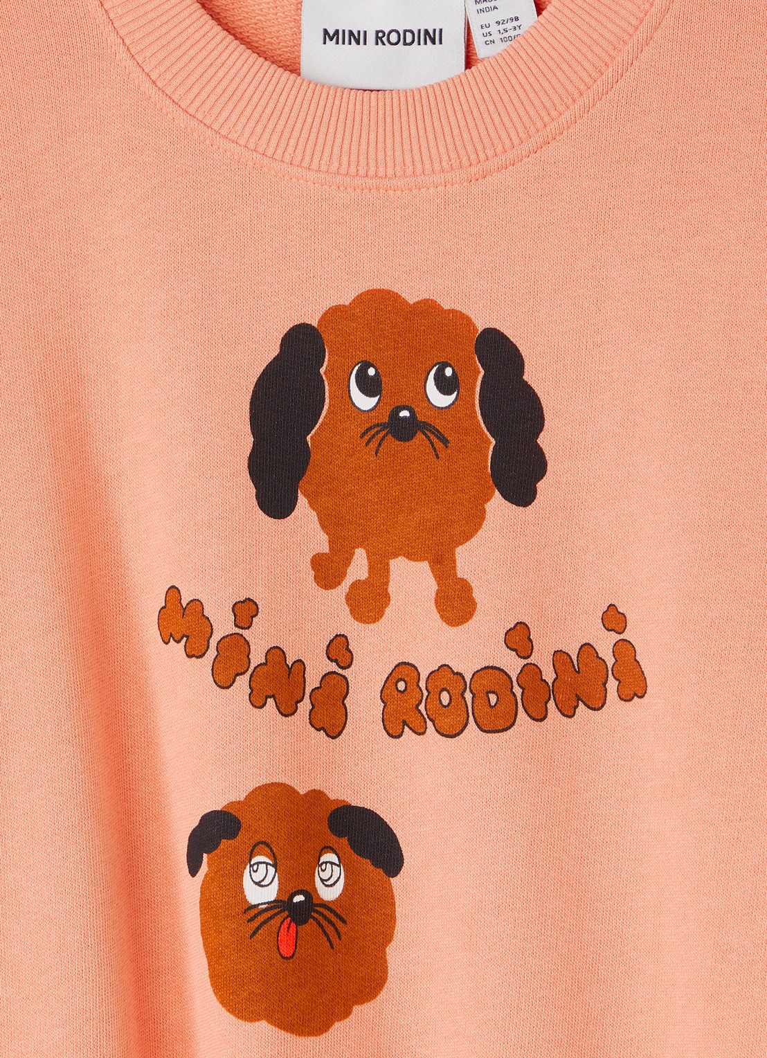 Mini Rodini Doggies sweater met logoprint - detail 2 koraalroze