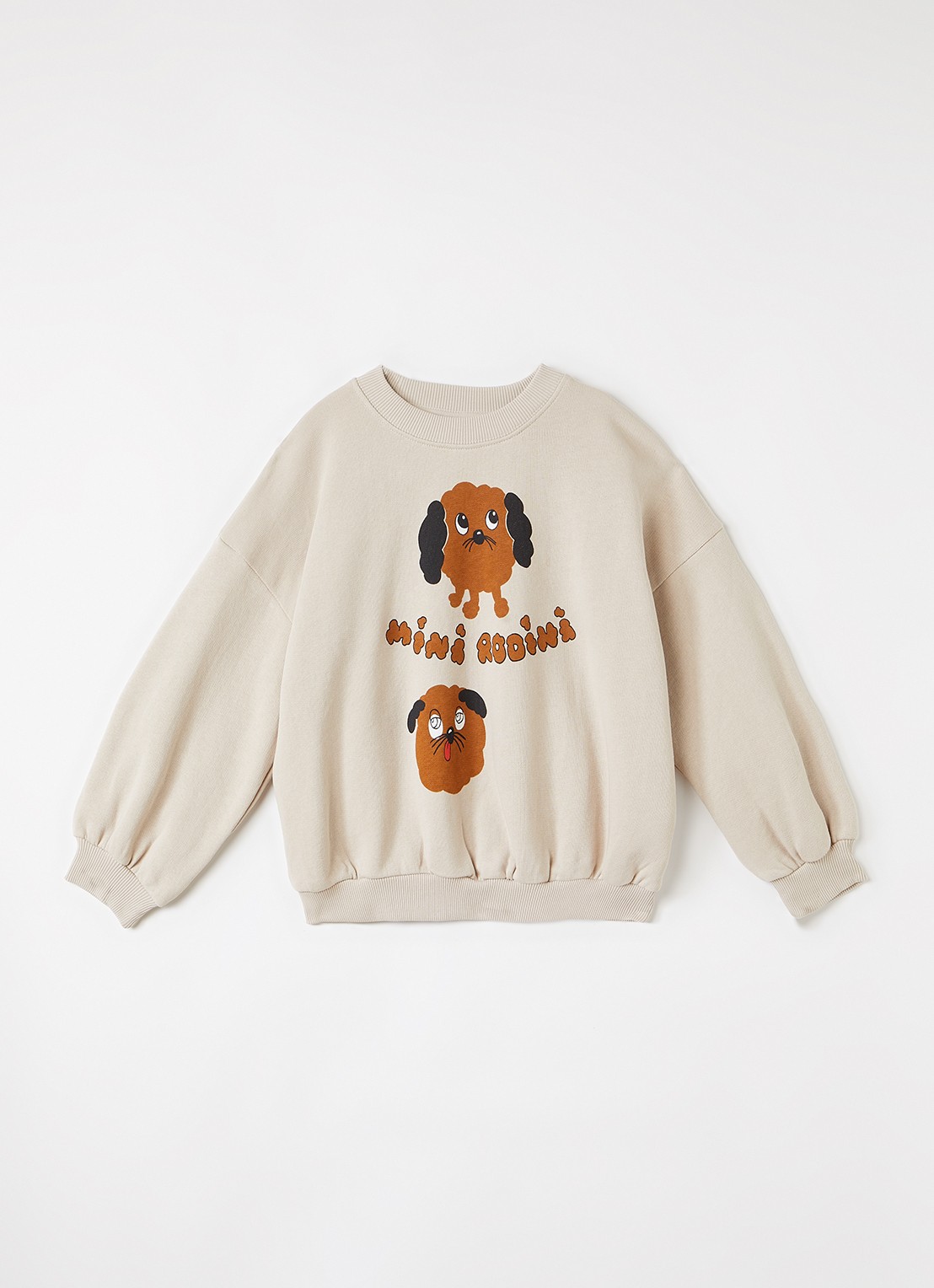 Mini Rodini Doggies sweater met logoprint - voorkant beige