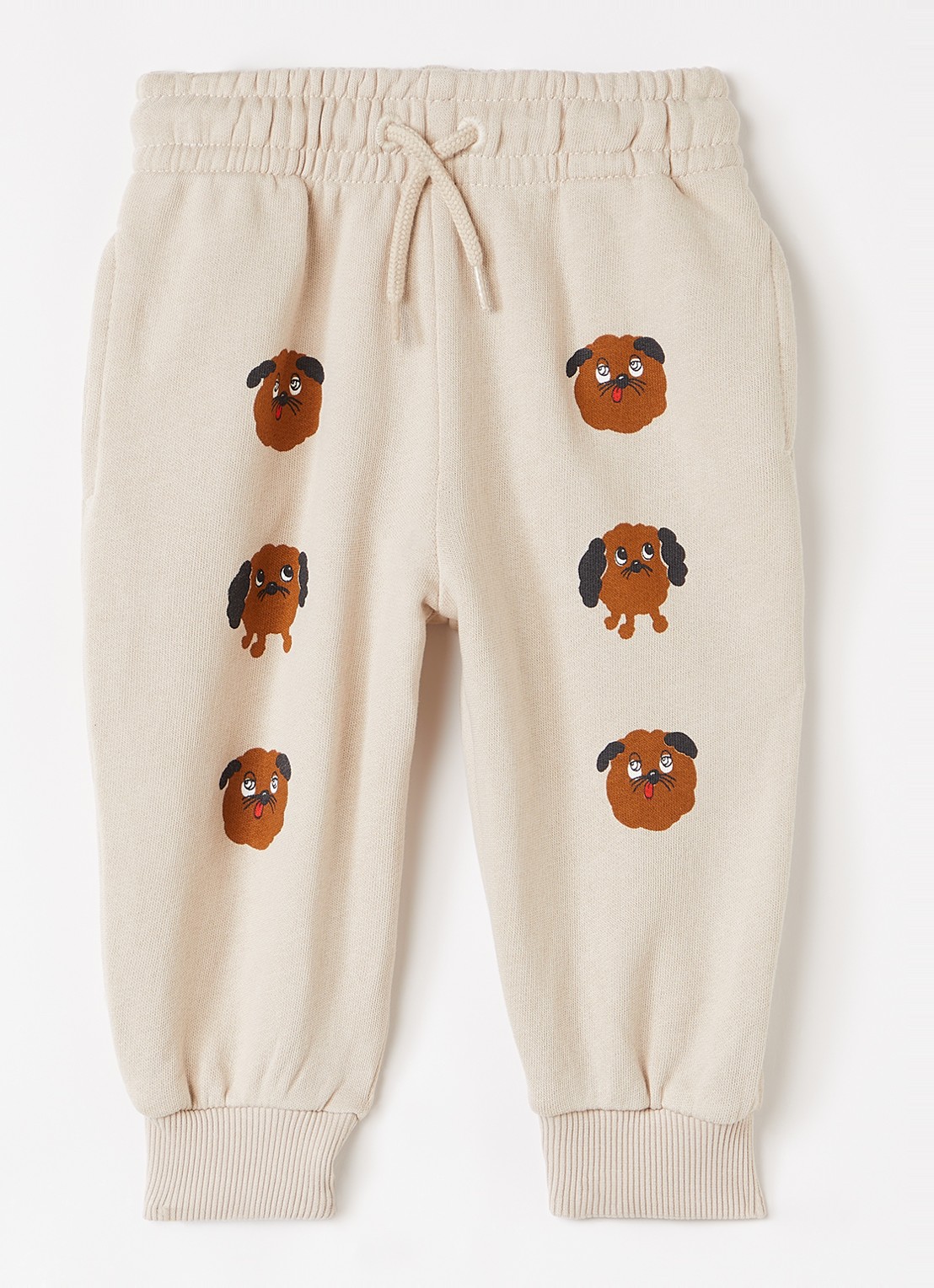 Mini Rodini Doggies tapered fit joggingbroek met print - voorkant 2 beige