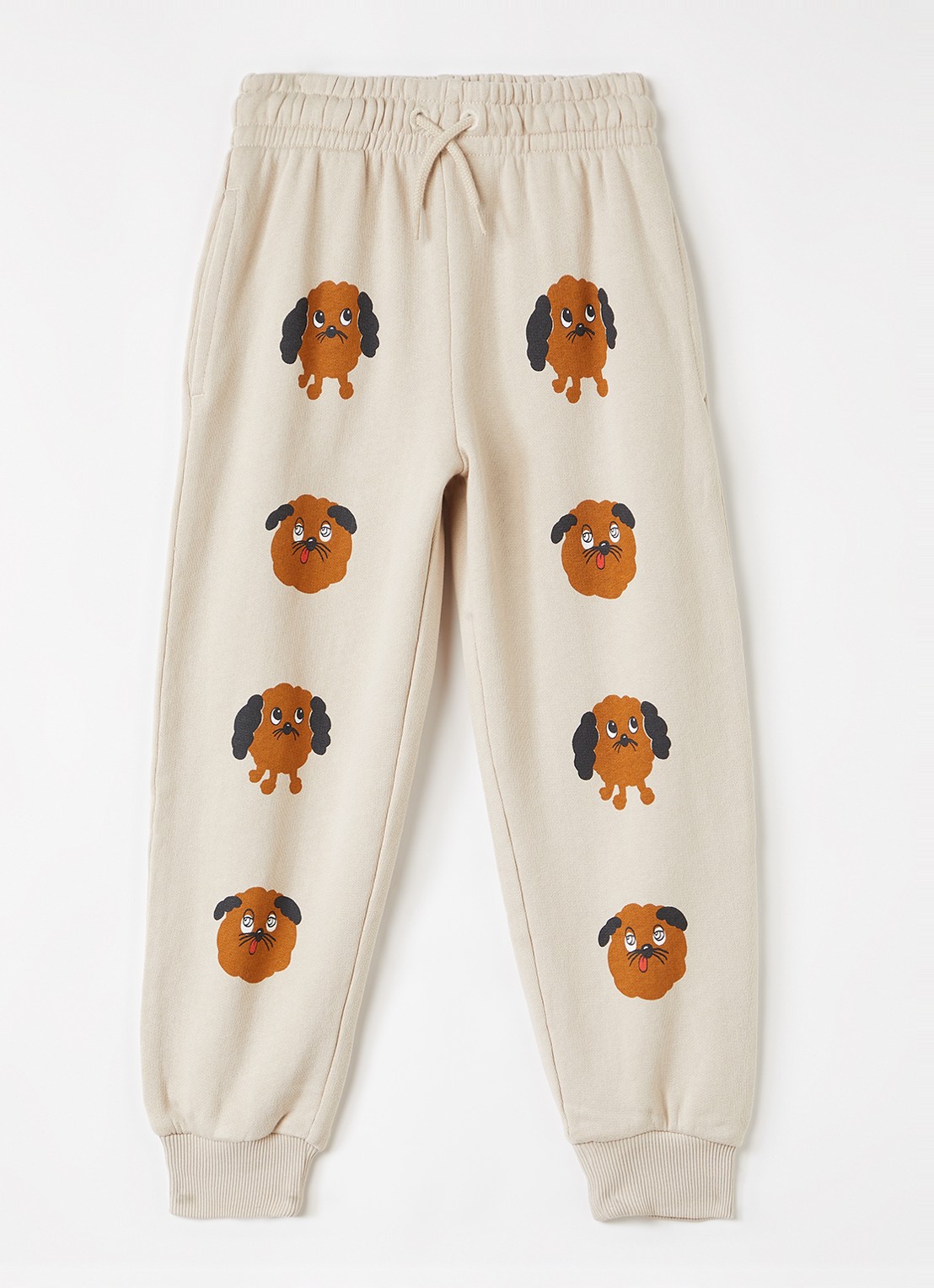 Mini Rodini Doggies tapered fit joggingbroek met print - voorkant 2 beige