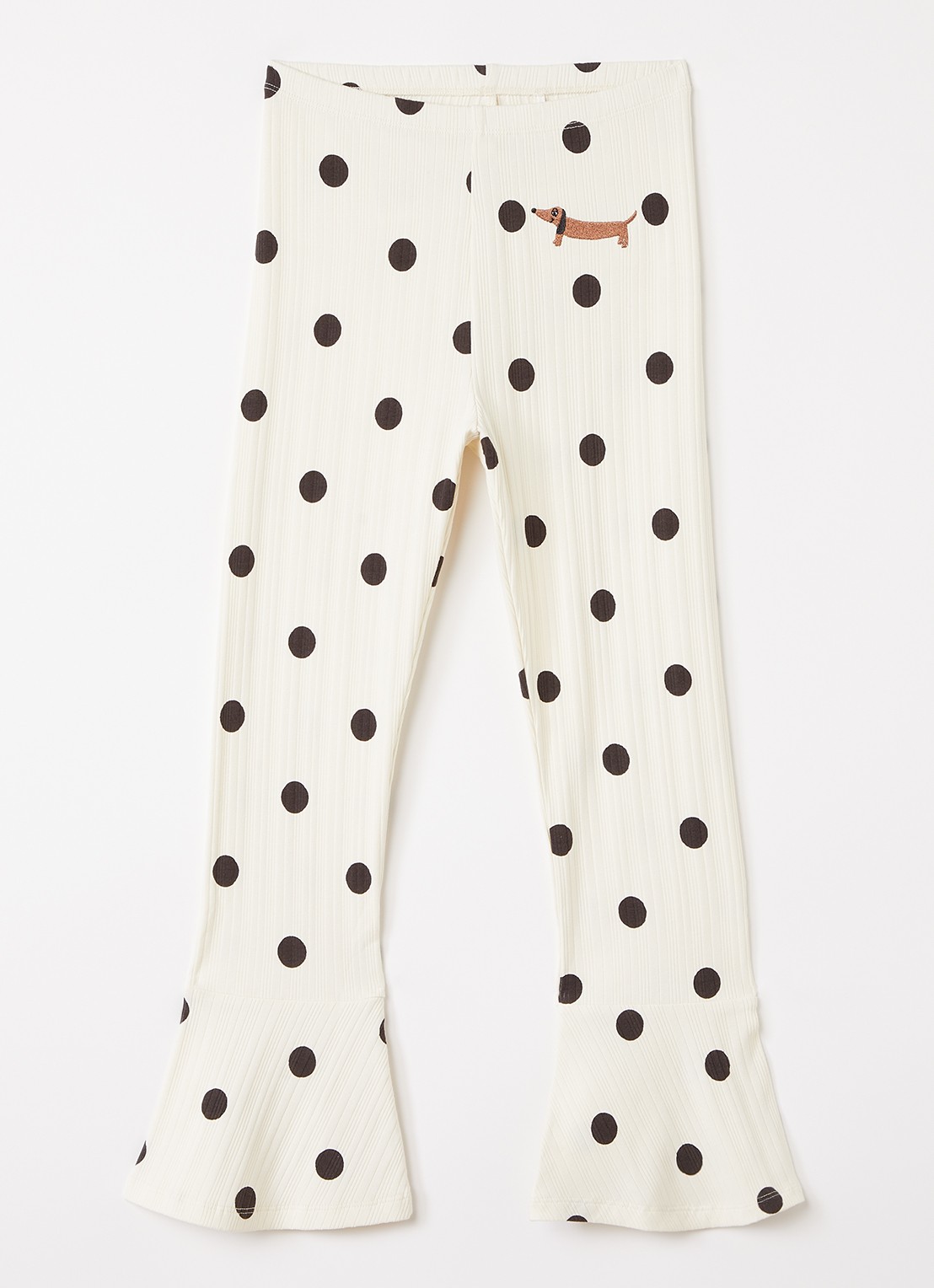 Mini Rodini Dots flared fit legging met stippenprint - voorkant 2 gebroken wit