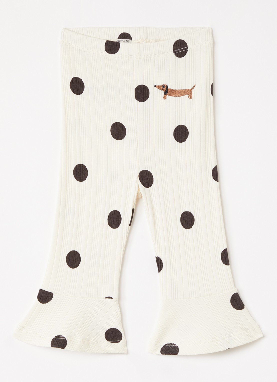 Mini Rodini Dots flared fit legging met stippenprint - voorkant 2 gebroken wit