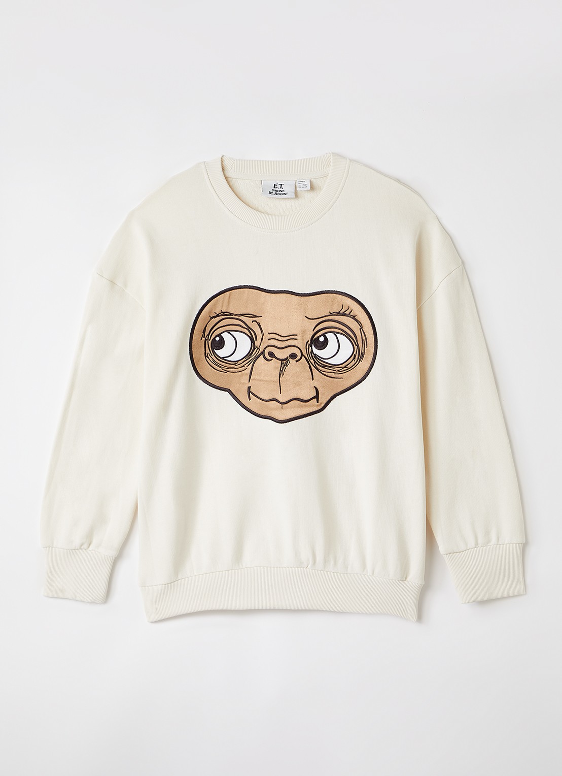 Mini Rodini E.T. sweater met borduring - voorkant gebroken wit