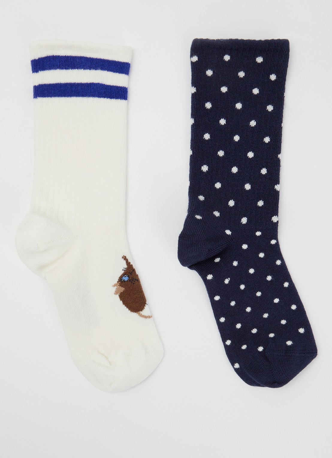 Mini Rodini Elephant Shrew sokken met print in 2-pack - voorkant donkerblauw