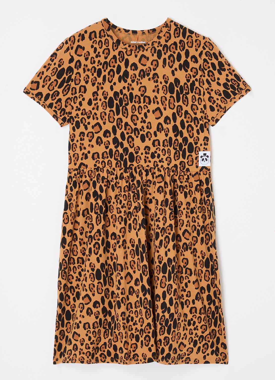 Mini Rodini Jurk  met panterprint  - voorkant 2 camel