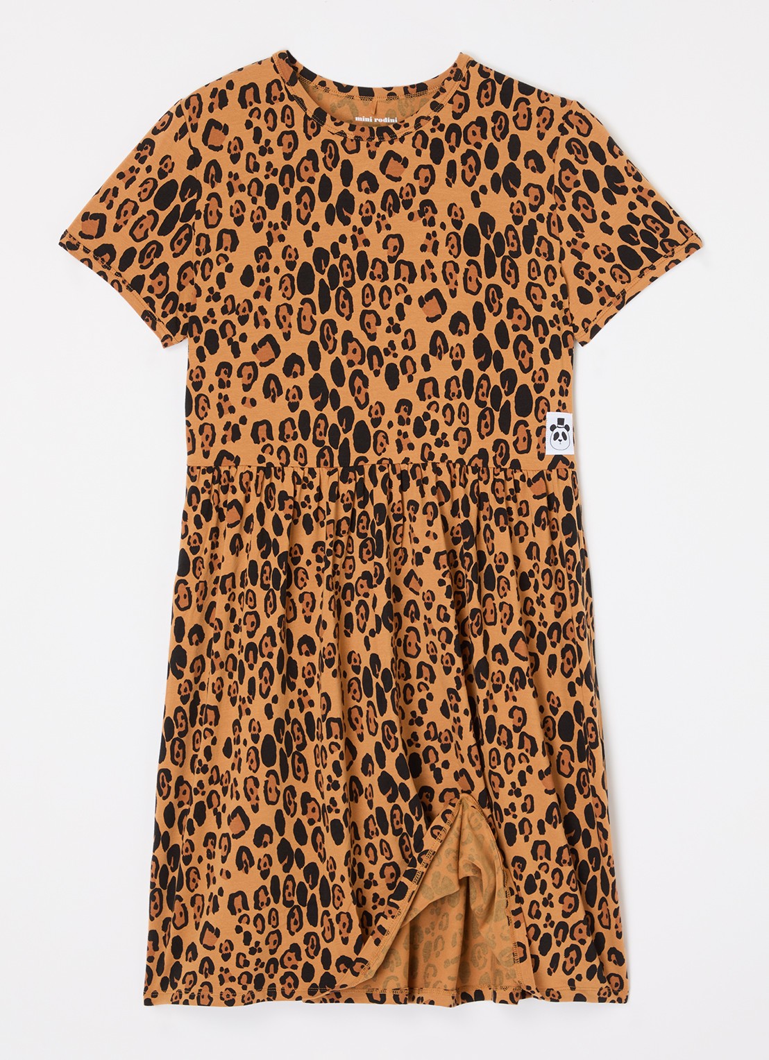 Mini Rodini Jurk  met panterprint  - voorkant 3 camel
