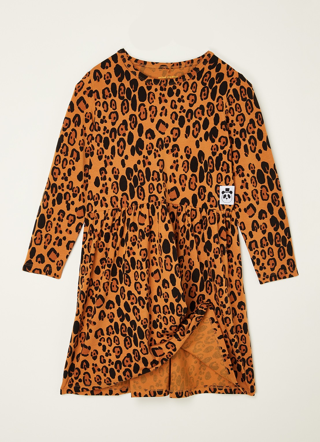 Mini Rodini Leopard jurk van lyocell met panterprint - achterkant oranjebruin