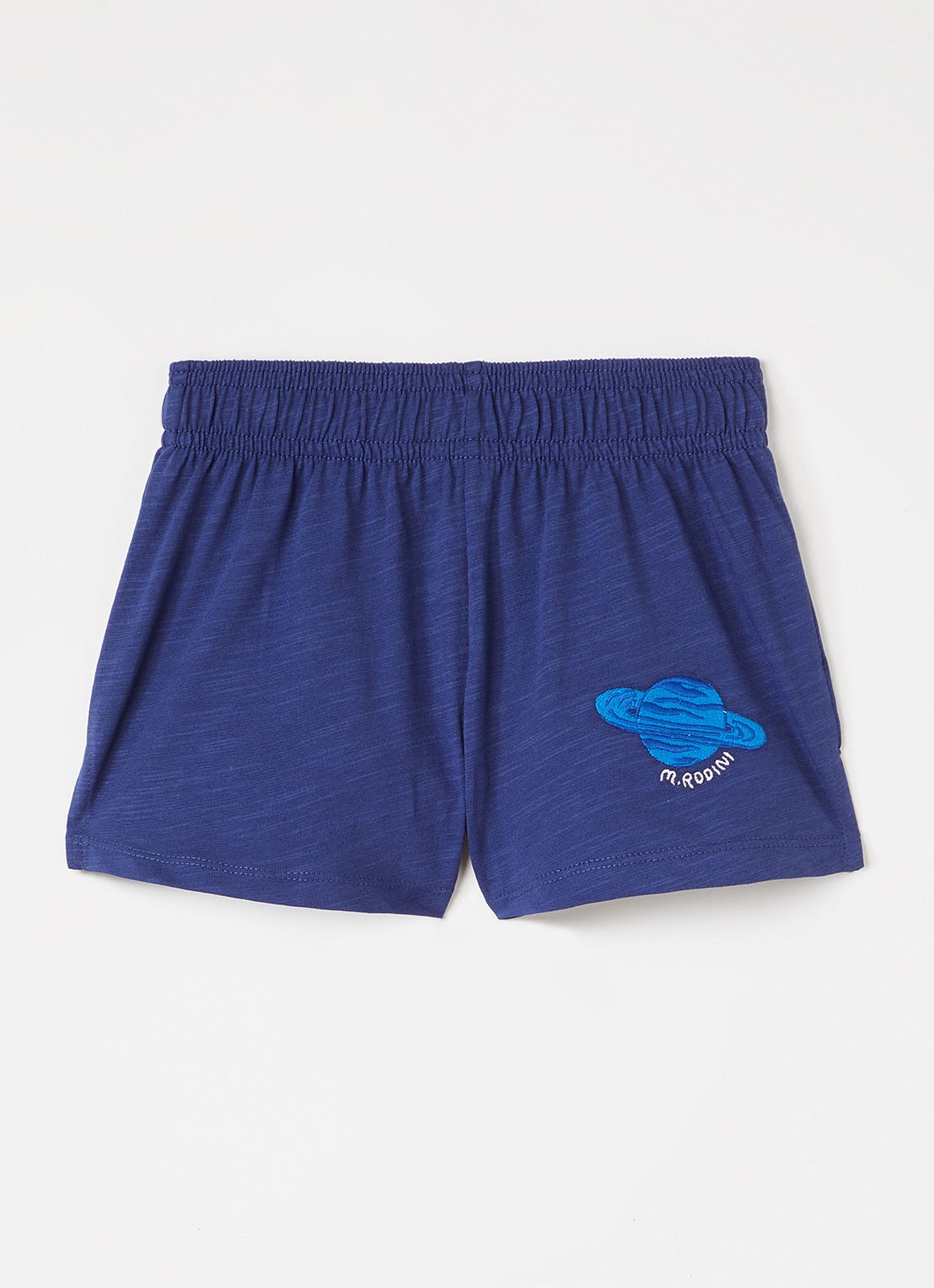 Mini Rodini Loose fit korte broek met borduring - voorkant blauw