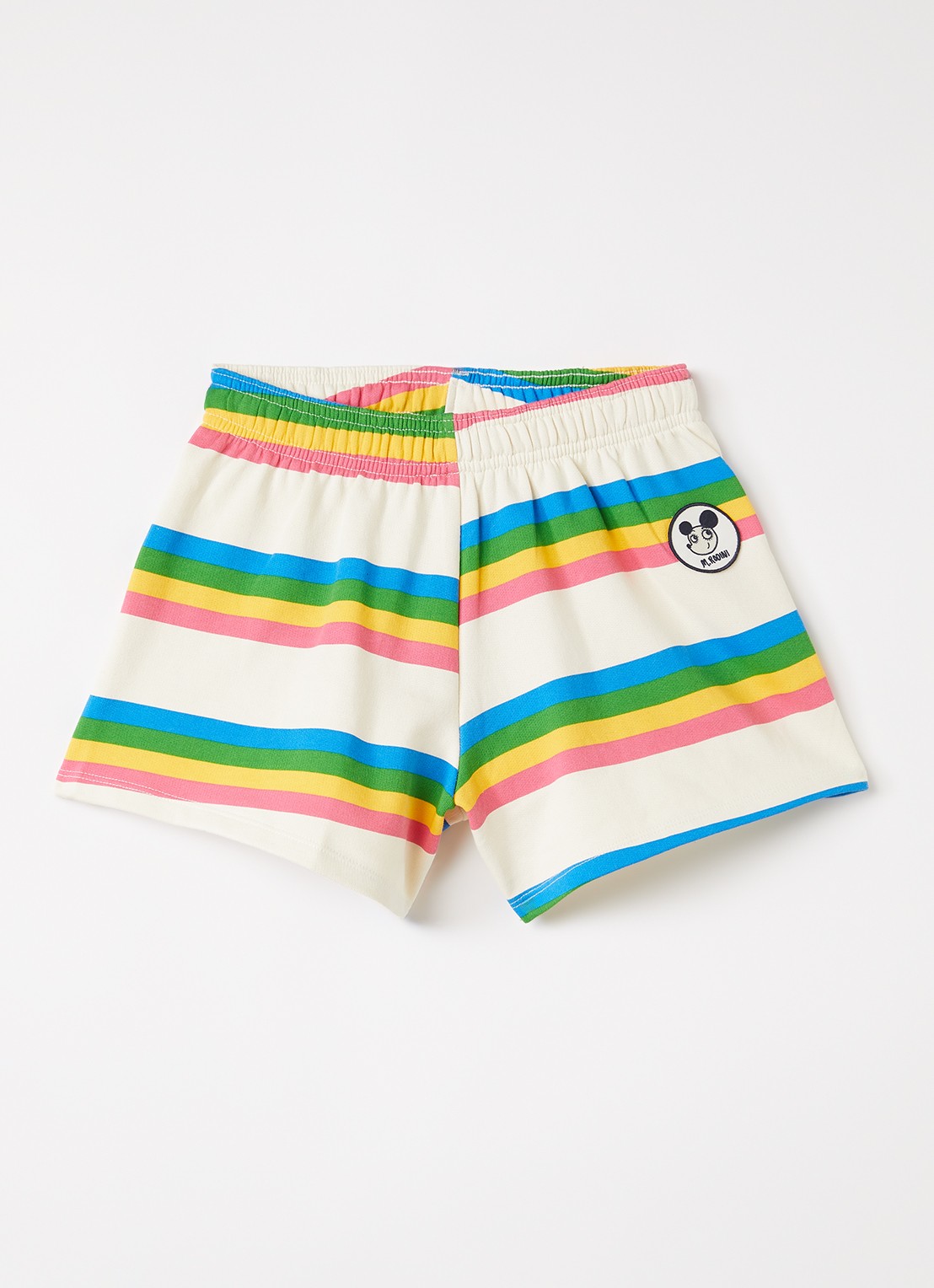 Mini Rodini Loose fit korte joggingbroek met streepprint - voorkant 2 gebroken wit