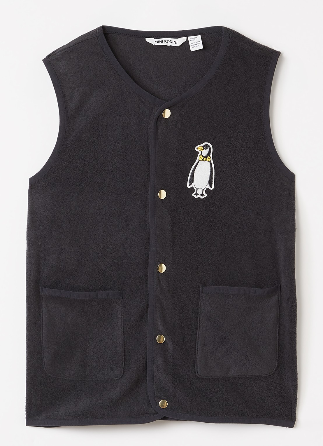 Mini Rodini Penguin Patch gilet van fleece met applicatie - voorkant 2 zwart