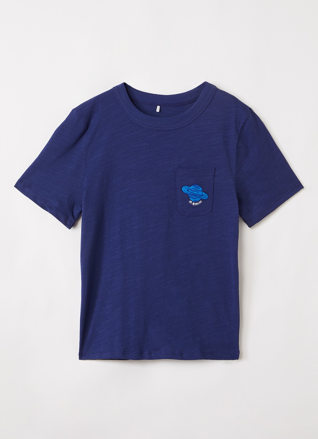 Mini Rodini Planet T-shirt met logo - voorkant donkerblauw