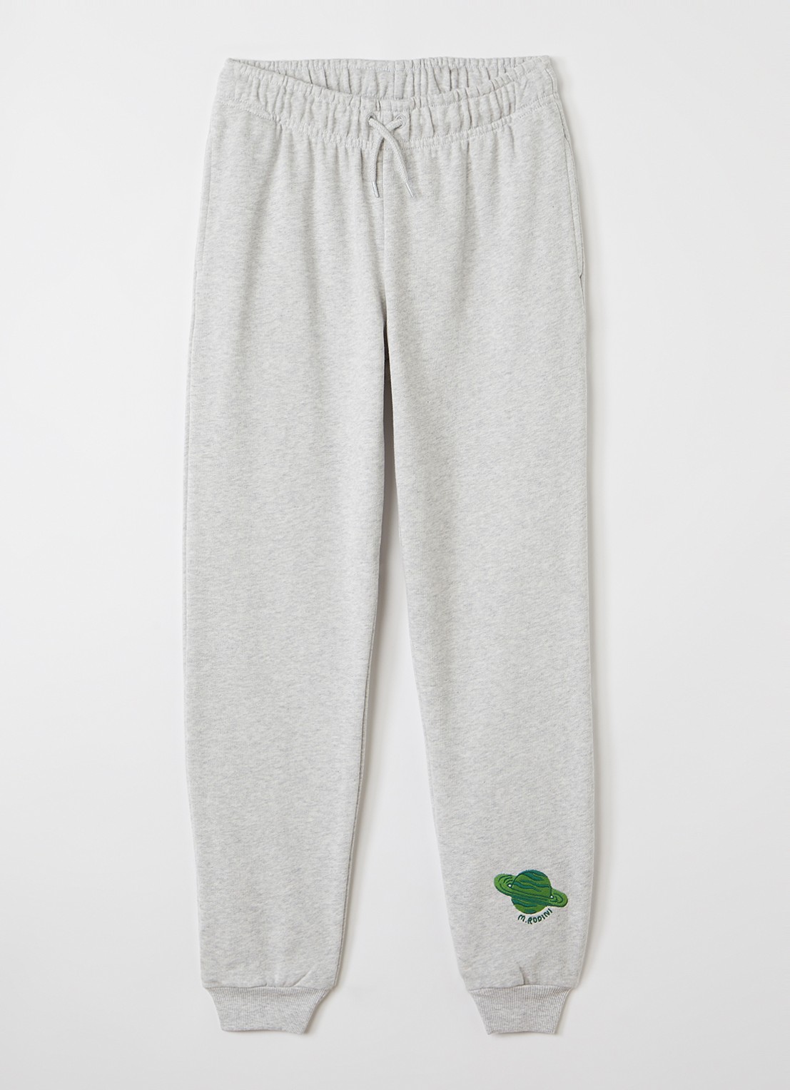 Mini Rodini Planet tapered fit joggingbroek met borduring - voorkant 2 grijsmele