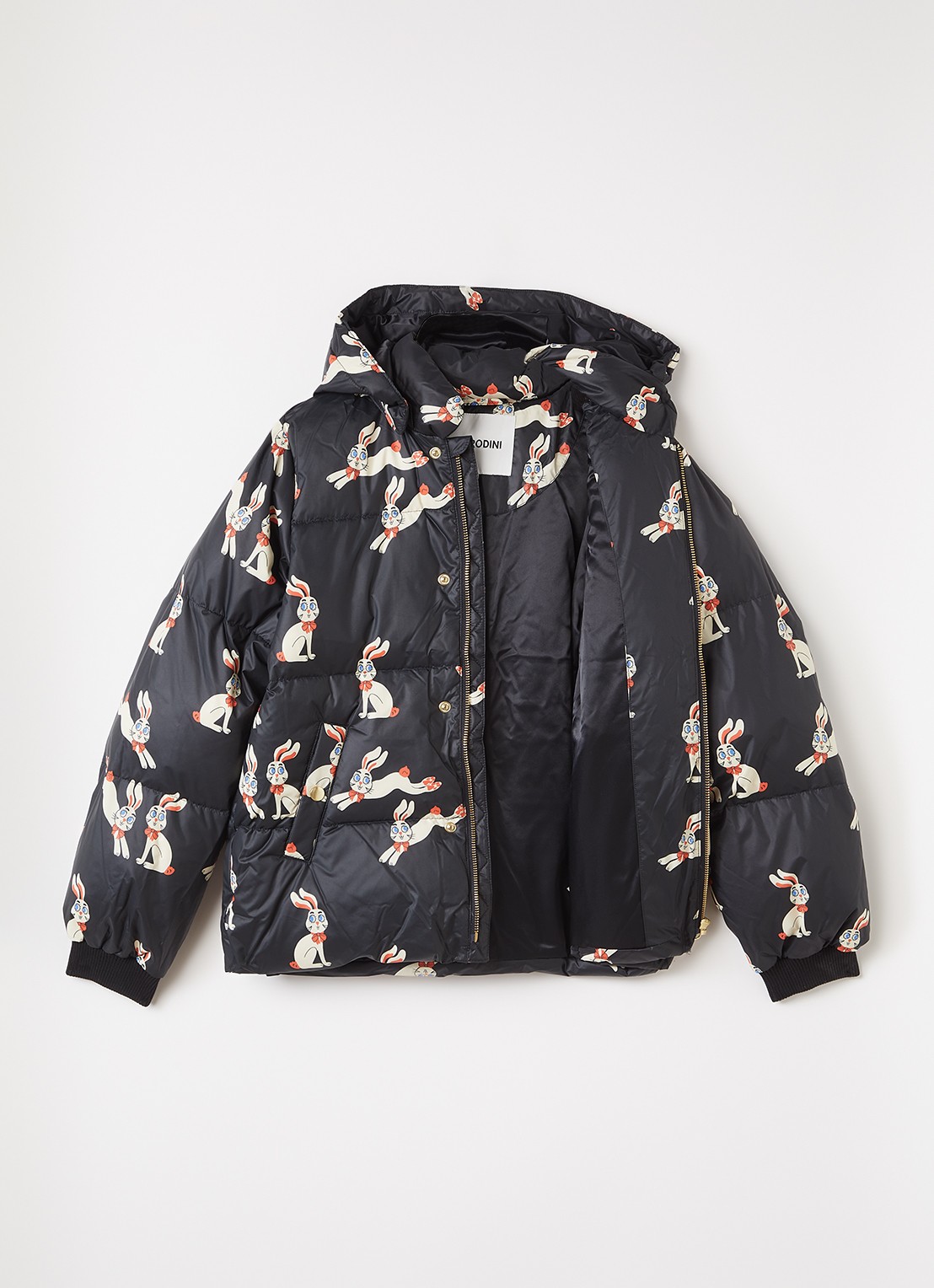 Mini Rodini Rabbits puffer jack met print - voorkant 3 zwart