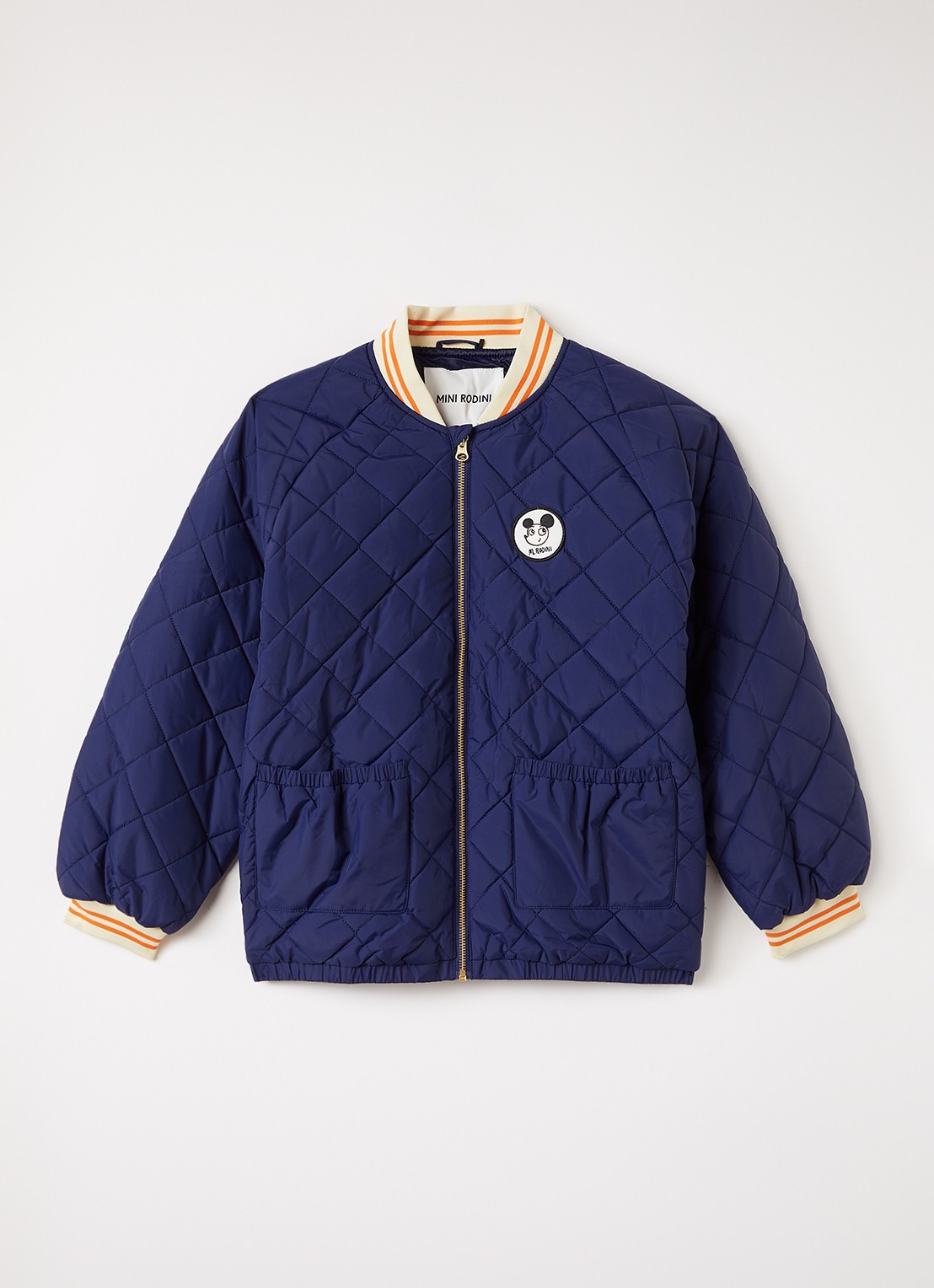 Mini Rodini Ritzrats gewatteerd jack met quilt patroon - voorkant 2 blauw