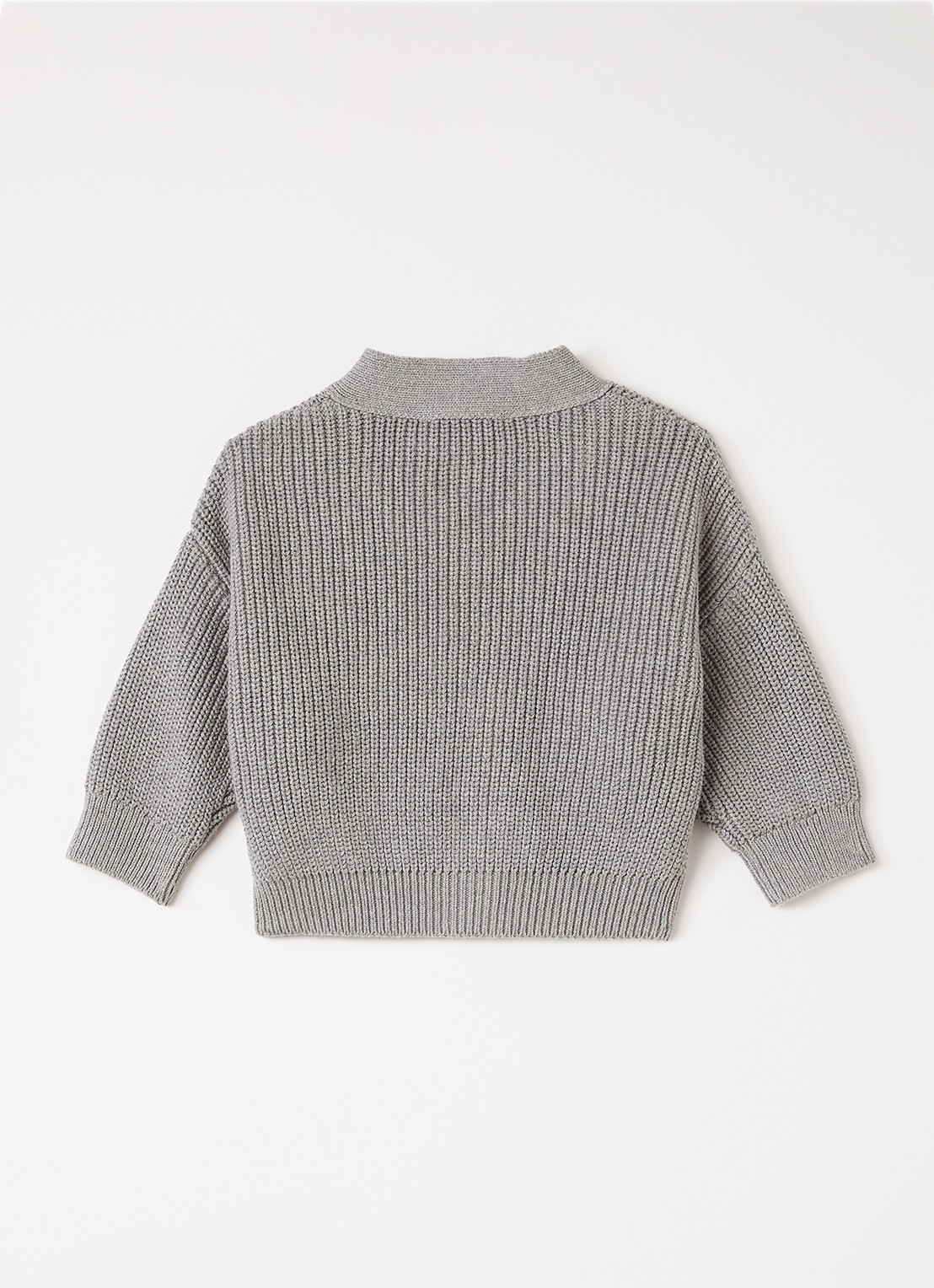 Mini Rodini Ritzrats grofgebreid vest met borduring - voorkant 3 grijsmele