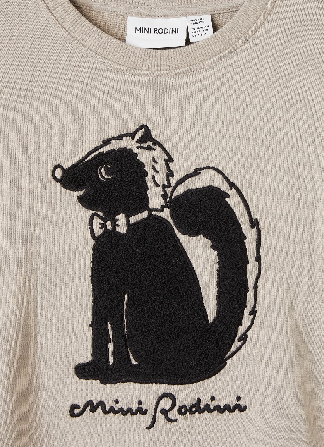 Mini Rodini Skunk Chenille sweater met print - detail grijs