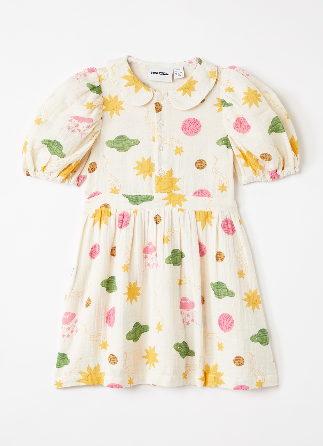 Mini Rodini Space jurk met print - voorkant gebroken wit