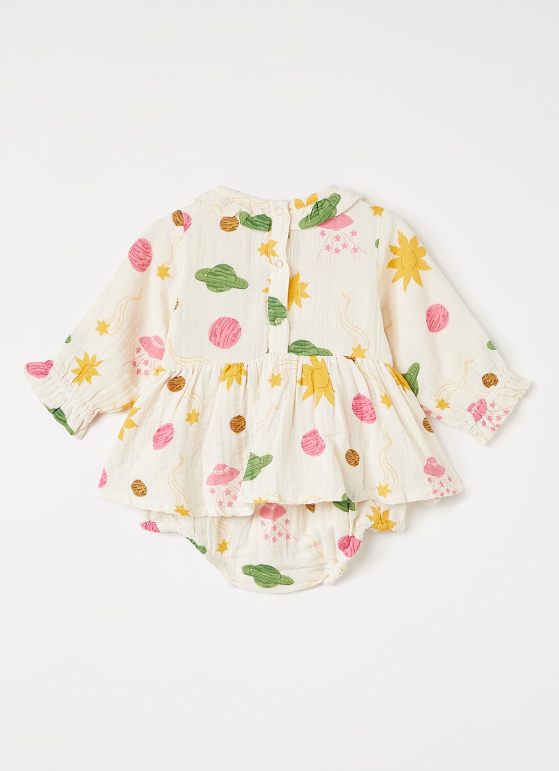 Mini Rodini Space jurk met print - achterkant 3 creme