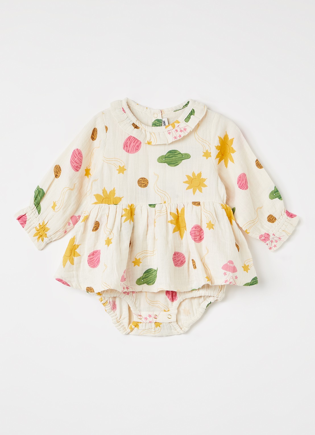 Mini Rodini Space jurk met print - voorkant creme