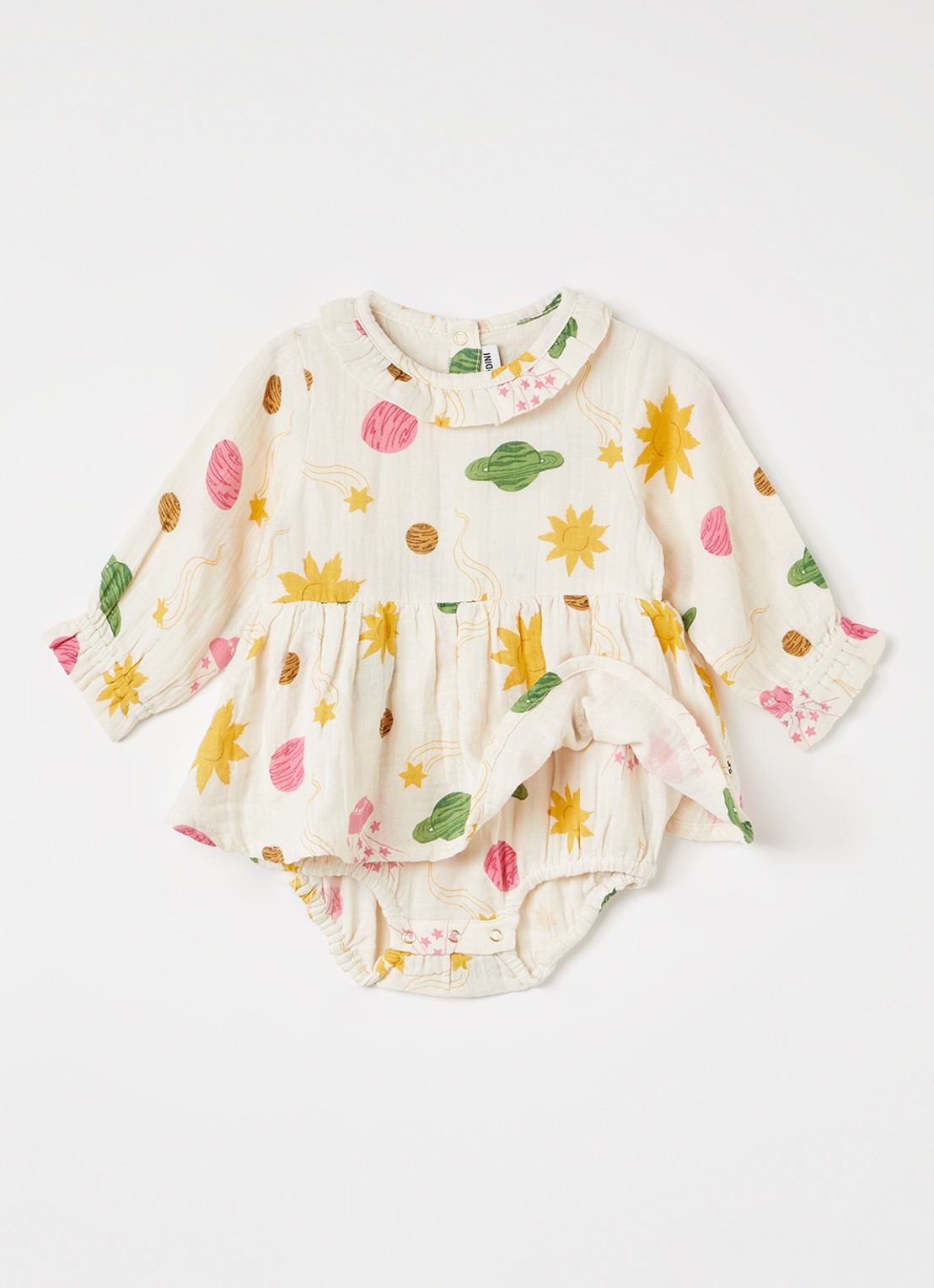 Mini Rodini Space jurk met print - voorkant 2 creme