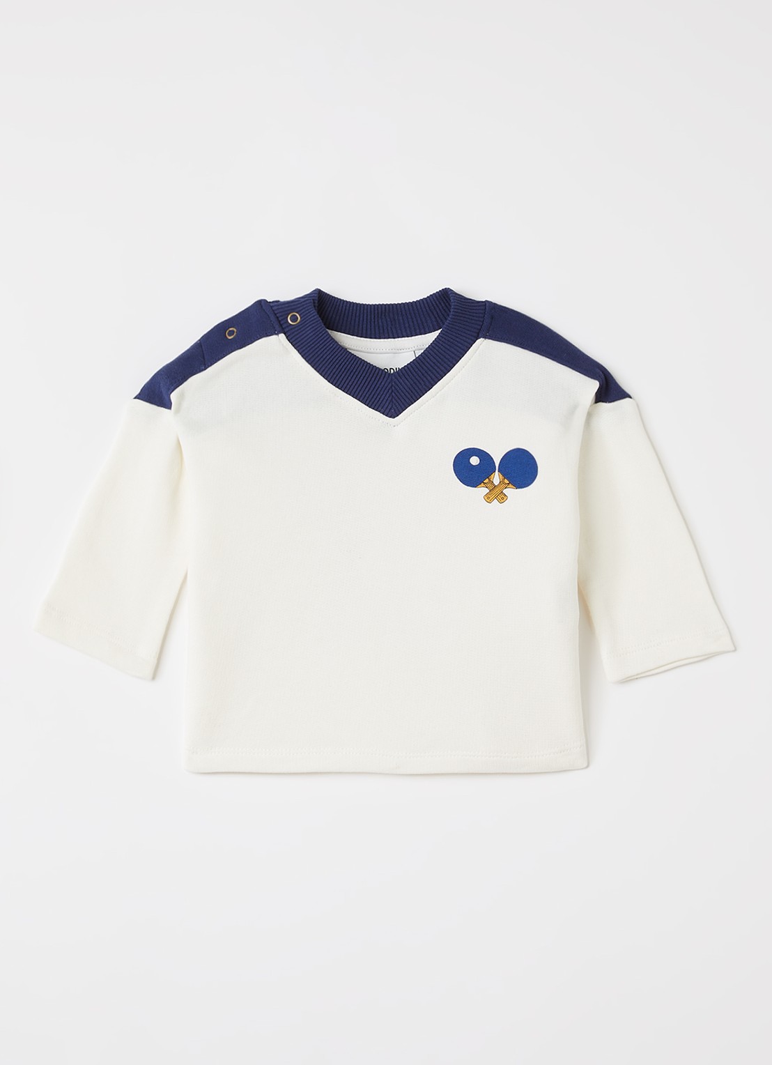Mini Rodini Sweater met logoprint - voorkant gebroken wit