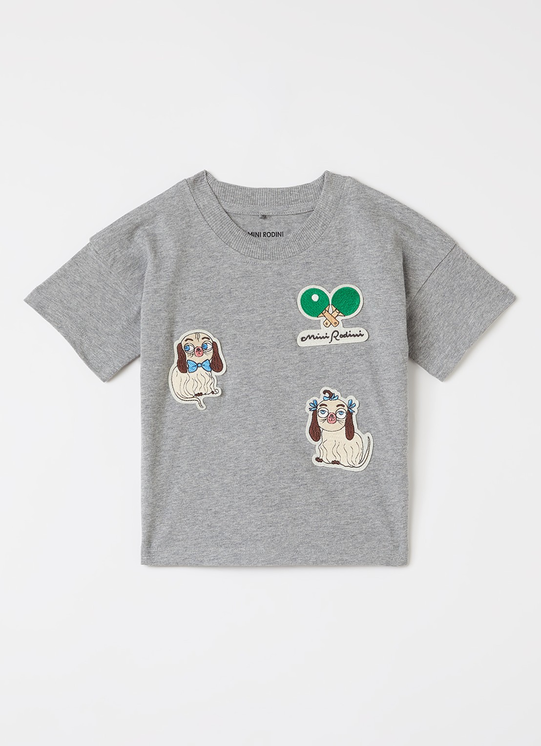 Mini Rodini T-shirt met borduring - voorkant grijsmele