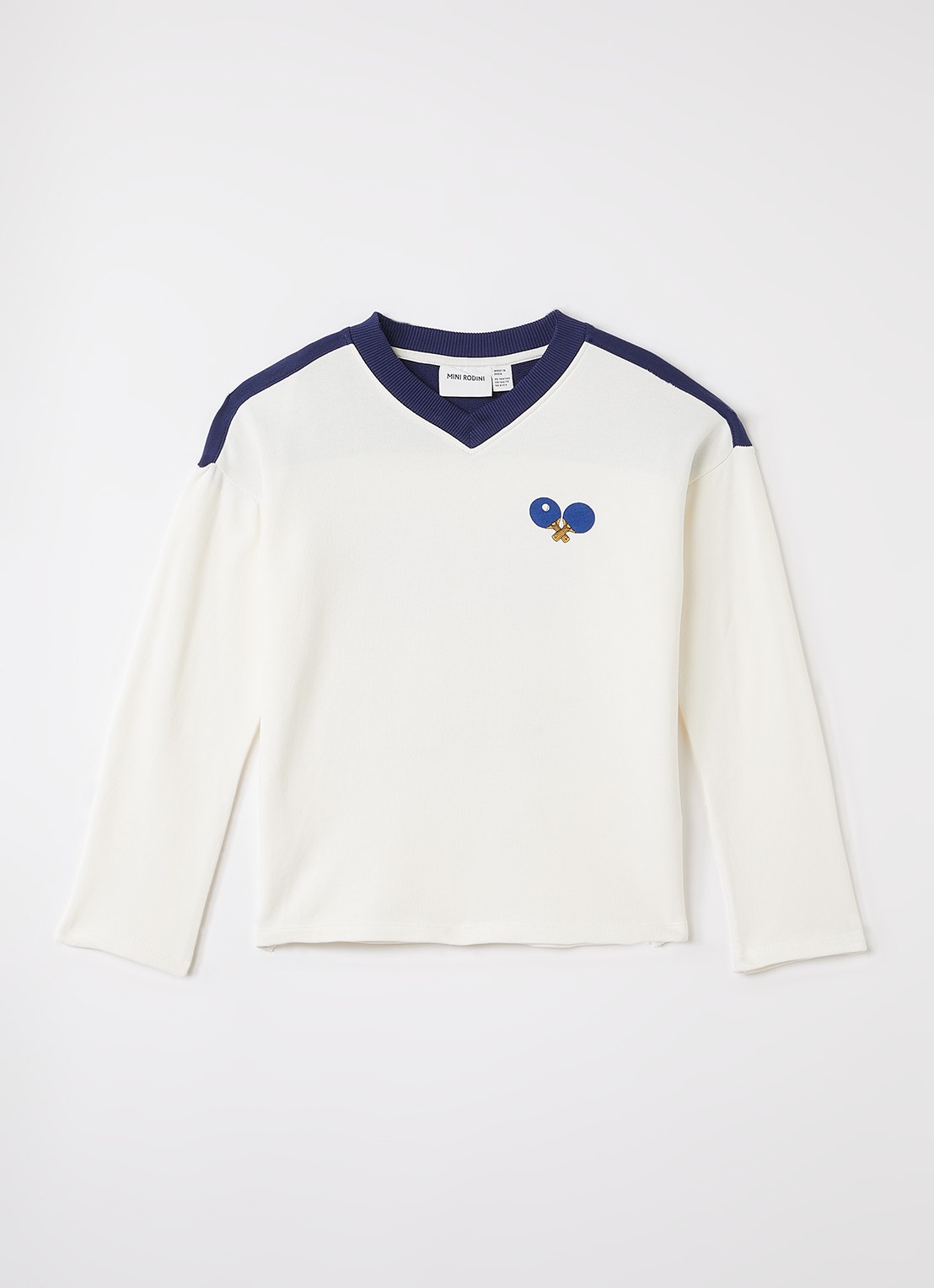 Mini Rodini Table Tennis sweater met borduring - voorkant 2 gebroken wit