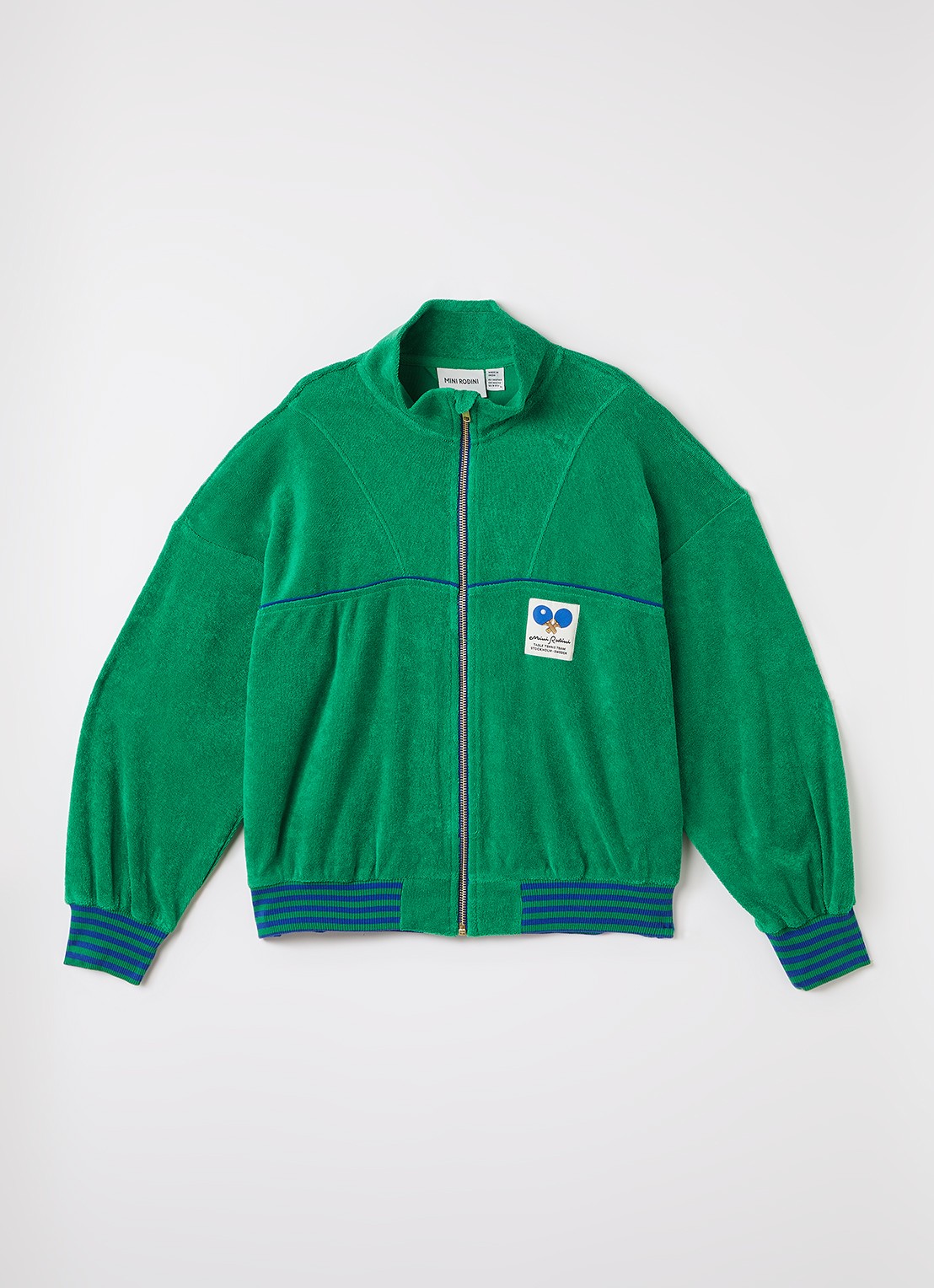 Mini Rodini Table Tennis sweatvest van badstof - voorkant groen