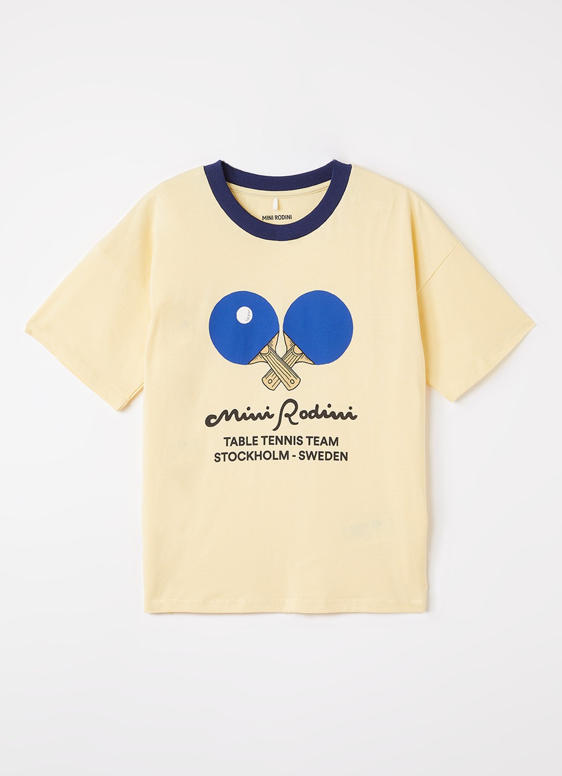 Mini Rodini Table Tennis T-shirt met logoprint - voorkant 2 lichtgeel